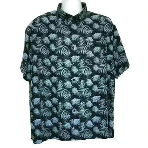 Nat Nast shirt XXL button front palm frond 70% silk 30% cotton Hawaiian Y2K navy